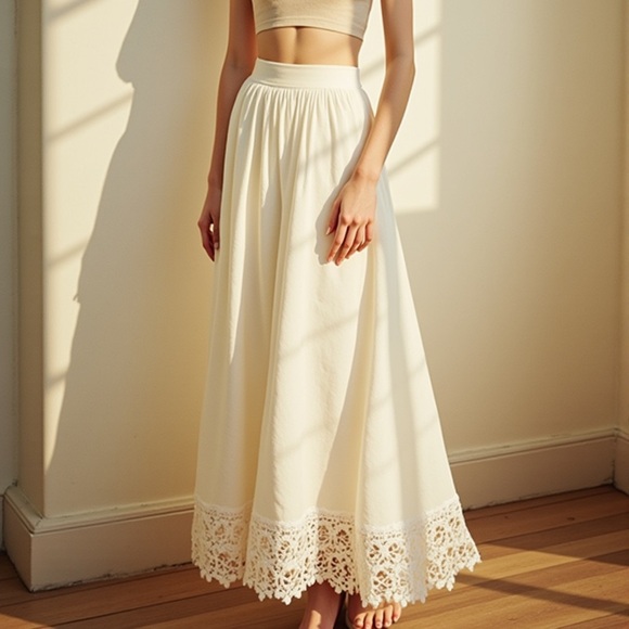 Elegant Cream Lace Trim Sleepwear - Picture 3 of 3